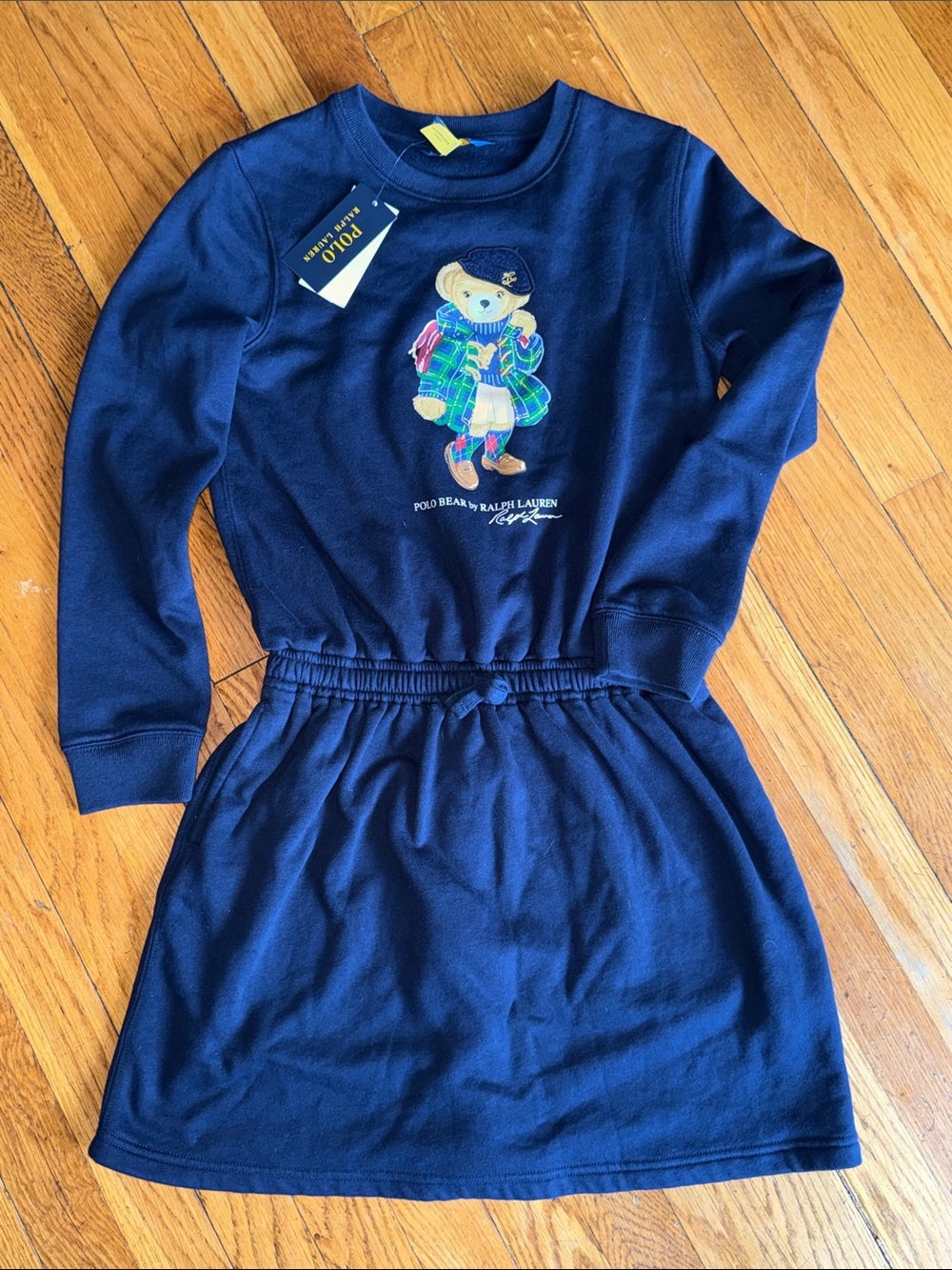 NWT Polo Ralph Lauren Navy Bear YOUTH girls sweatshirt dress size 12-14